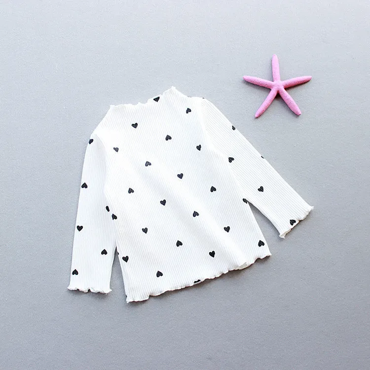 Love children's long-sleeved cotton T-shirt base layer in beige, pink, black, white, yellow, sizes 90-130cm