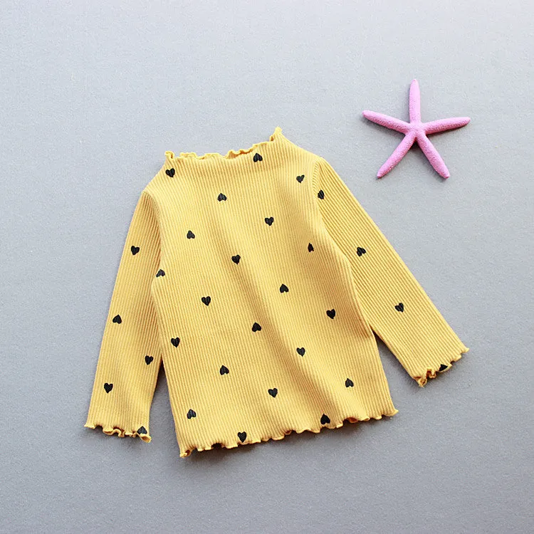 Love children's long-sleeved cotton T-shirt base layer in beige, pink, black, white, yellow, sizes 90-130cm