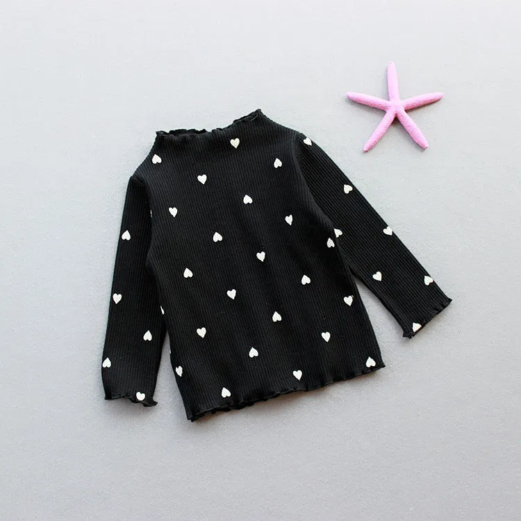 Love children's long-sleeved cotton T-shirt base layer in beige, pink, black, white, yellow, sizes 90-130cm