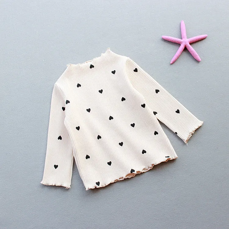 Love children's long-sleeved cotton T-shirt base layer in beige, pink, black, white, yellow, sizes 90-130cm