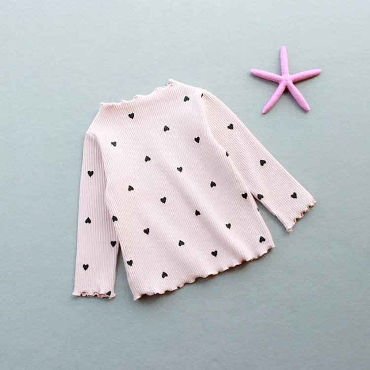 Love children's long-sleeved cotton T-shirt base layer in beige, pink, black, white, yellow, sizes 90-130cm