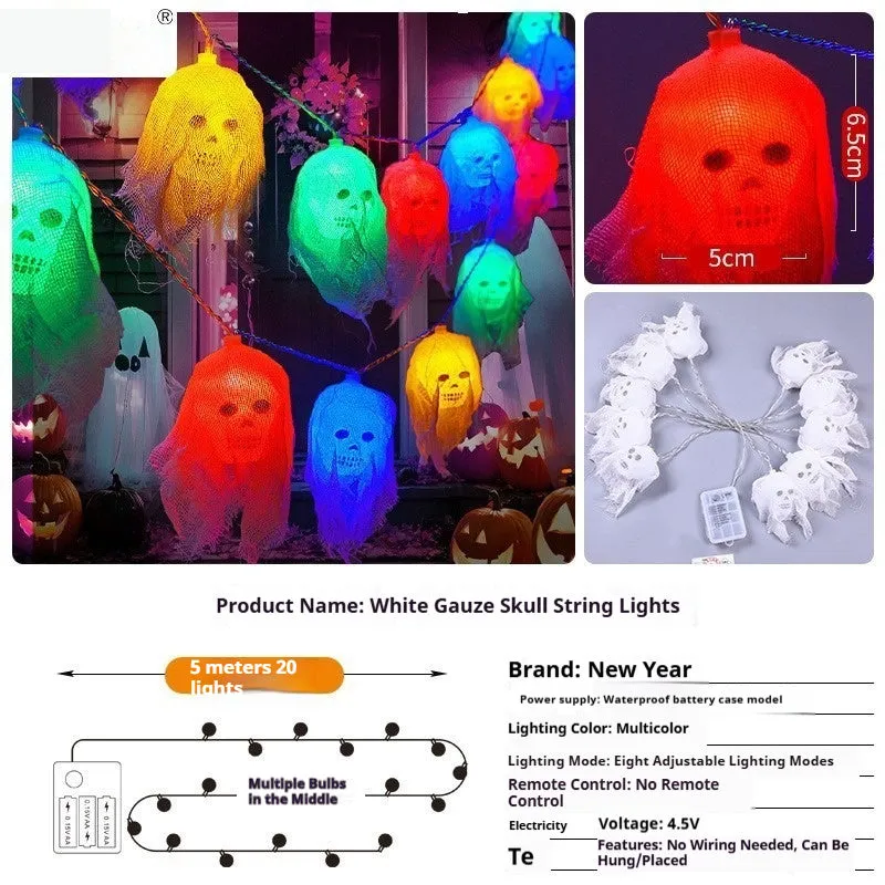 Battery-powered Halloween string lights with multi-coloured LED bulbs on a black wire.