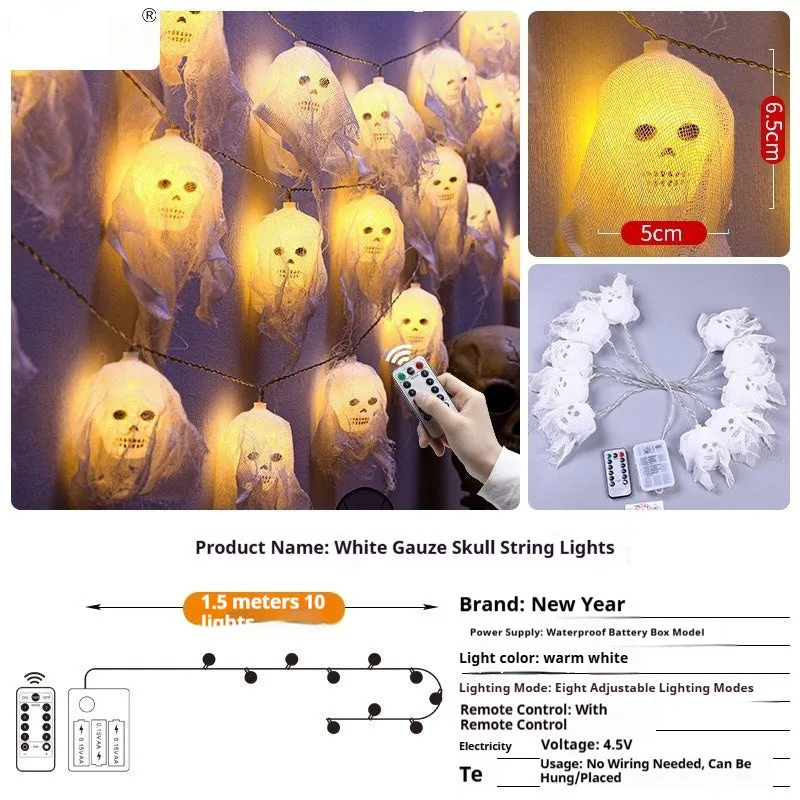 Battery-powered Halloween string lights with multi-coloured LED bulbs on a black wire.