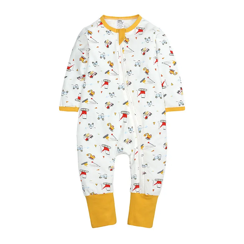 Yellow cotton long sleeve zip-up baby onesie romper for newborns and toddlers