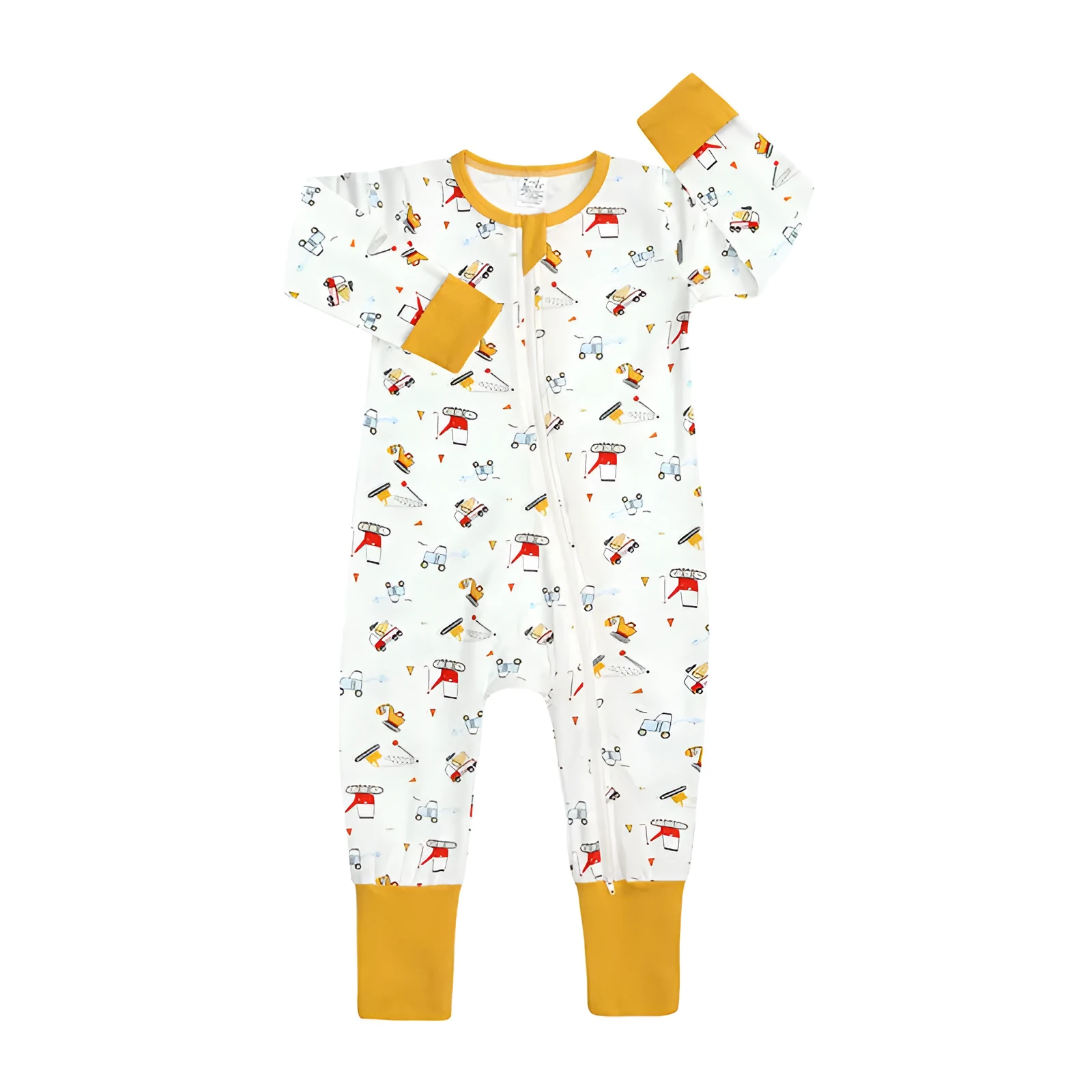 Yellow cotton long sleeve zip-up baby onesie romper for newborns and toddlers