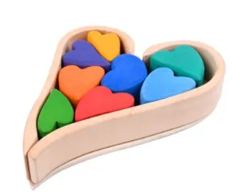 12-piece wooden building blocks in rainbow and arch shapes, New Zealand pine with light lacquer finish