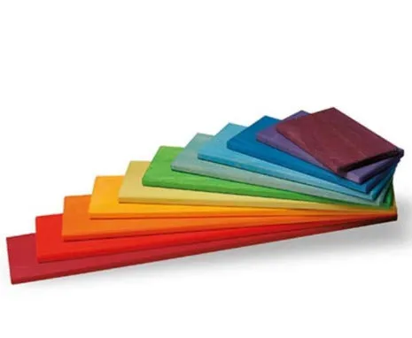 12-piece wooden building blocks in rainbow and arch shapes, New Zealand pine with light lacquer finish