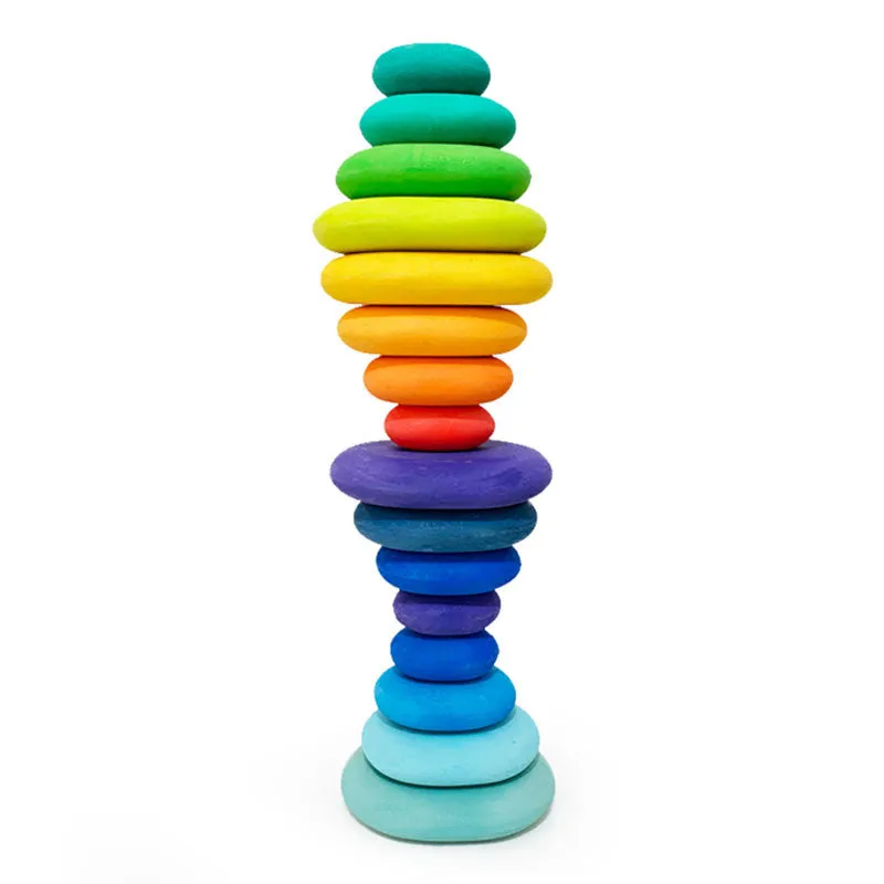 12-piece wooden building blocks in rainbow and arch shapes, New Zealand pine with light lacquer finish