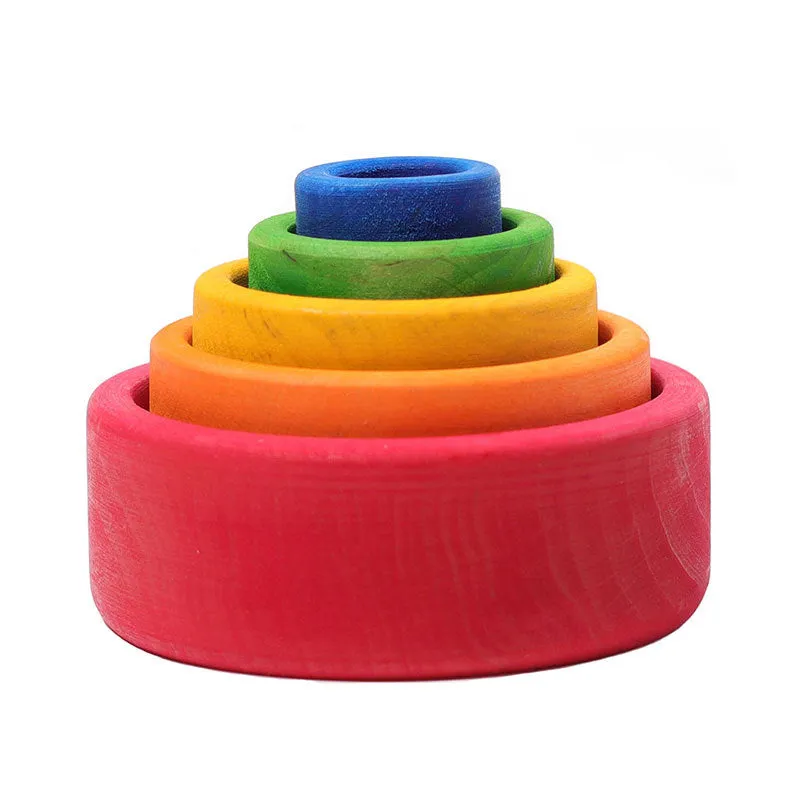 12-piece wooden building blocks in rainbow and arch shapes, New Zealand pine with light lacquer finish