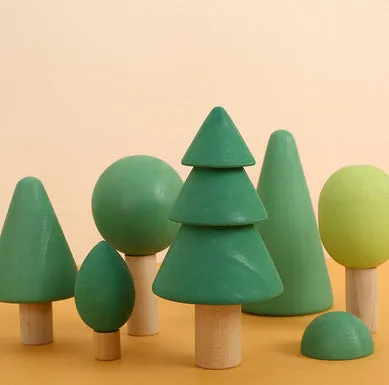 12-piece wooden building blocks in rainbow and arch shapes, New Zealand pine with light lacquer finish