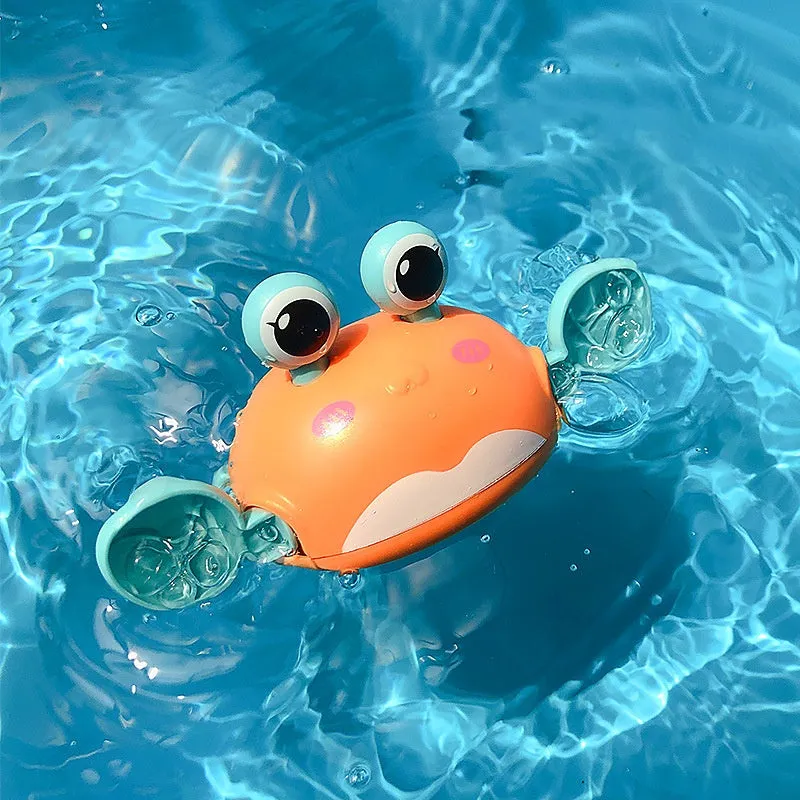 Clockwork plastic floating bath toy in crab shape with light blue colour