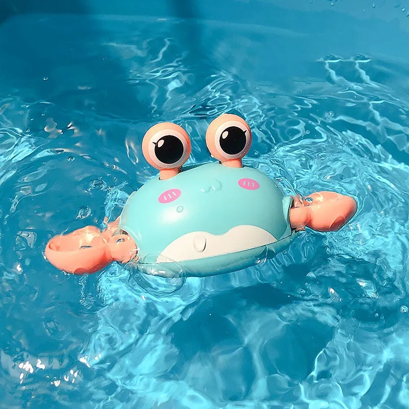 Clockwork plastic floating bath toy in crab shape with light blue colour