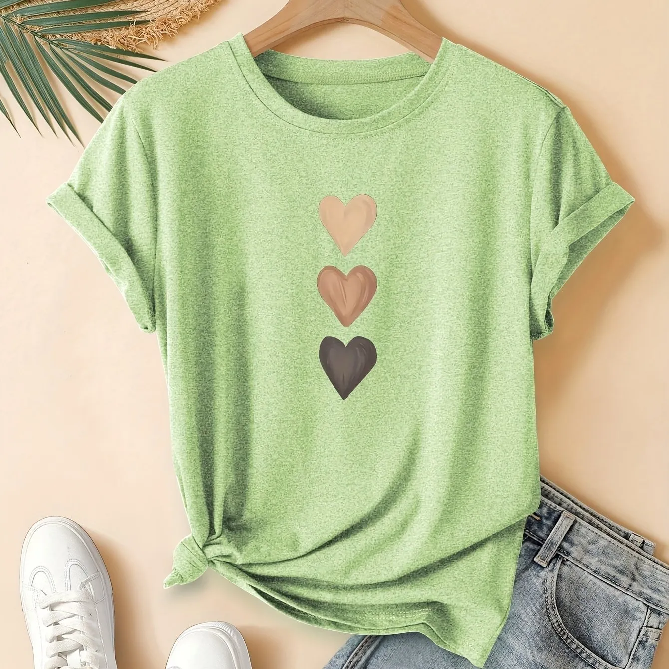 Women's short sleeve cotton t-shirt with Chinese art retro print, shown in dark grey