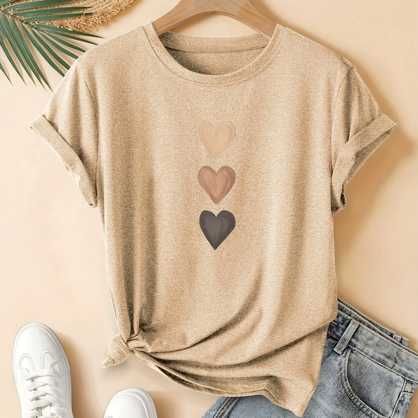 Women's short sleeve cotton t-shirt with Chinese art retro print, shown in dark grey