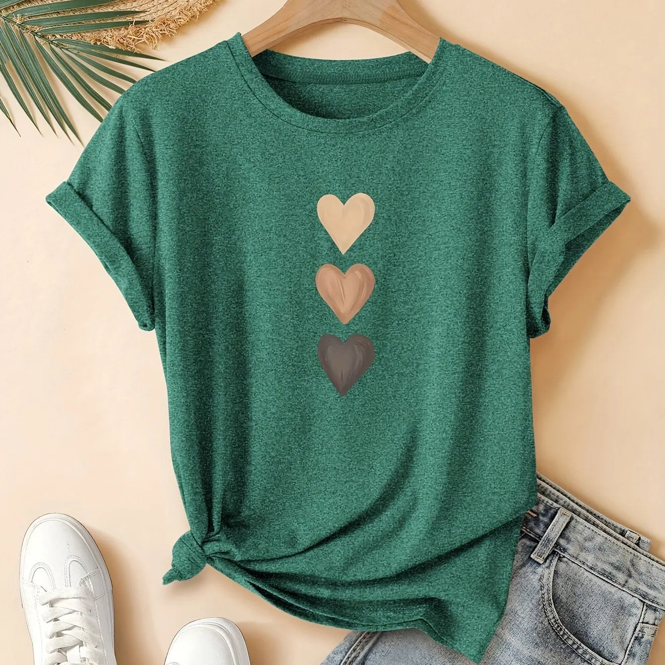 Women's short sleeve cotton t-shirt with Chinese art retro print, shown in dark grey