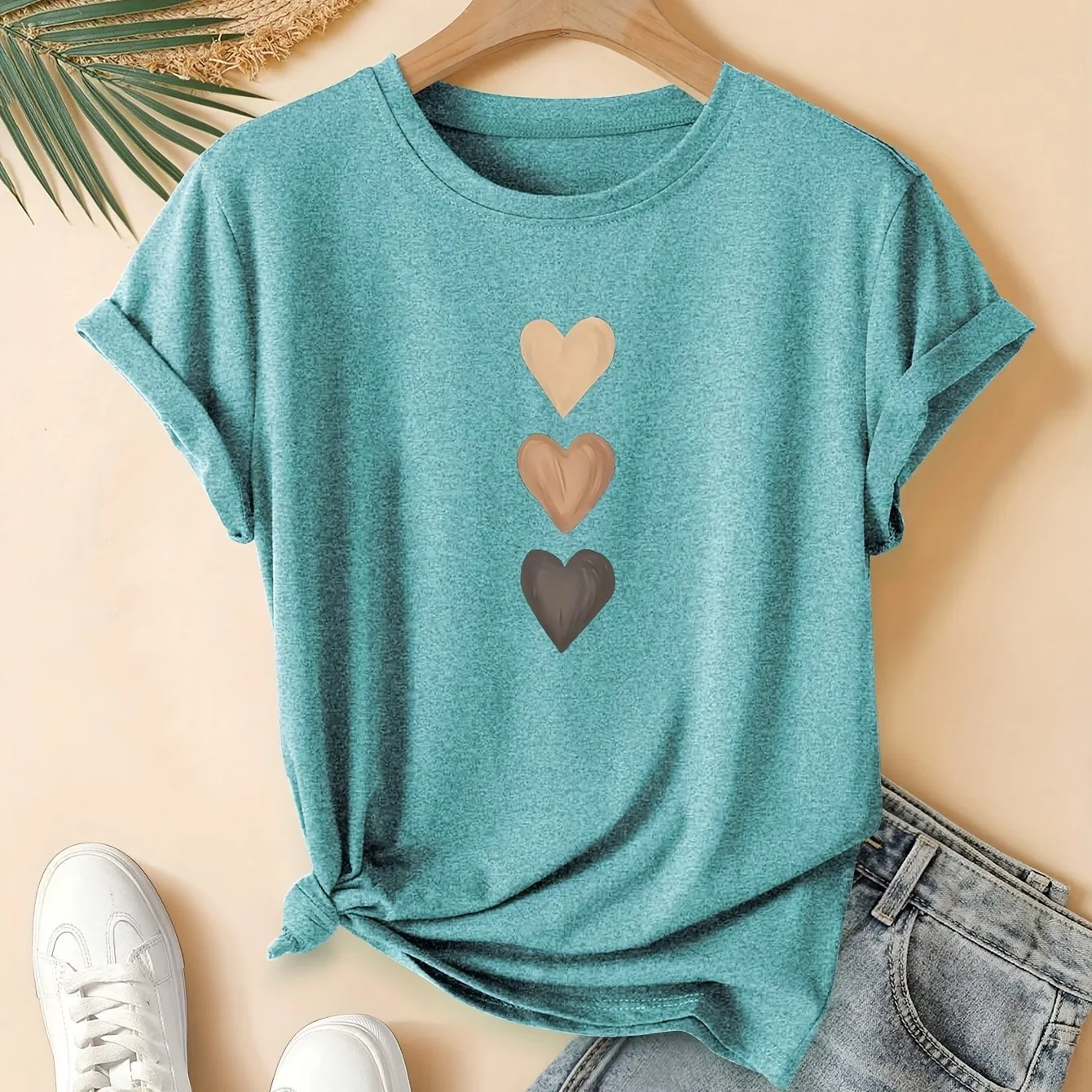 Women's short sleeve cotton t-shirt with Chinese art retro print, shown in dark grey