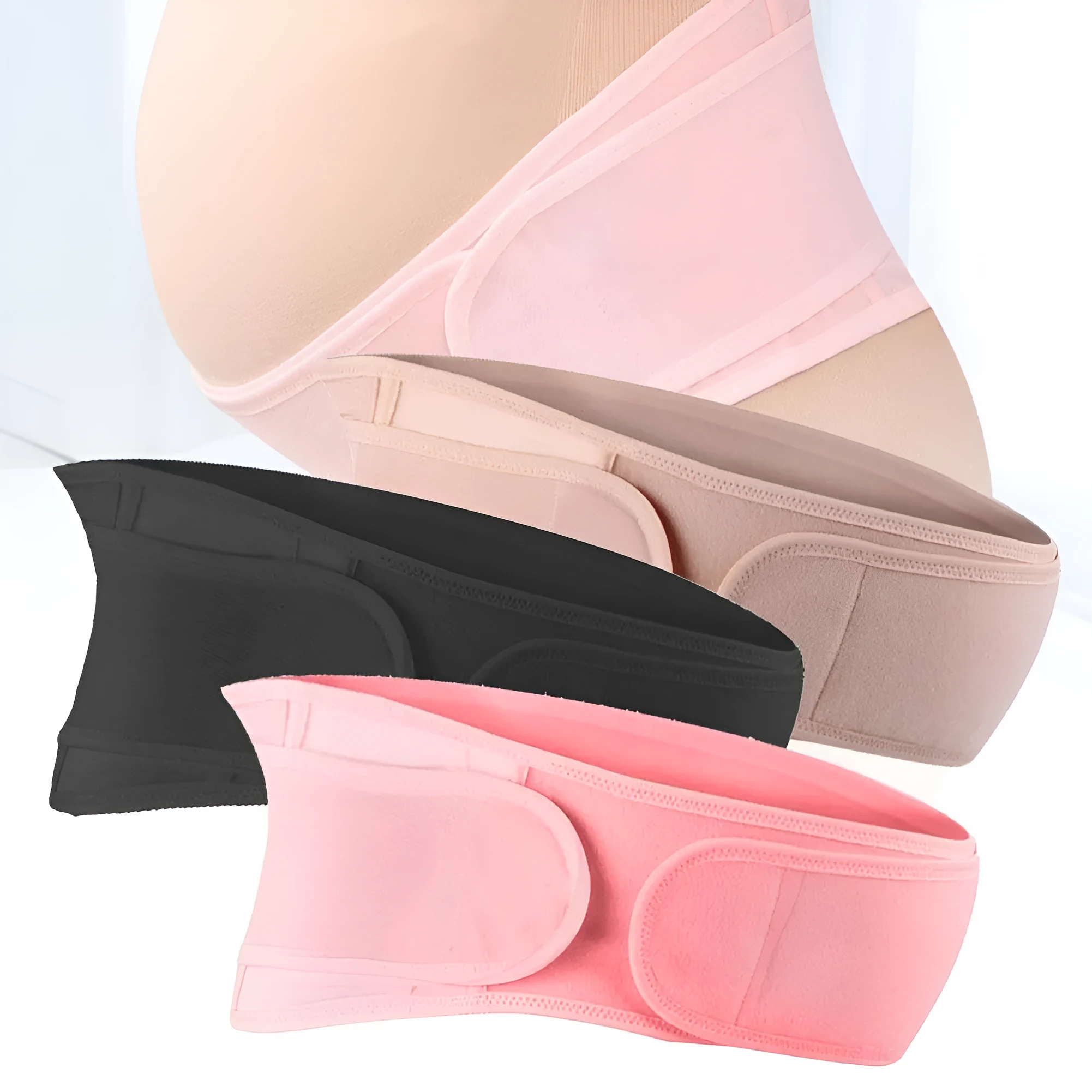 Cotton maternity belt for pregnant women with adjustable waist belly support, black and pink
