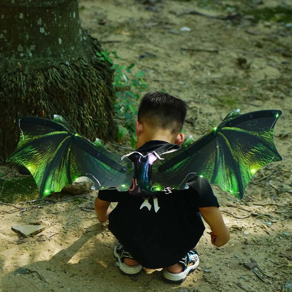 Children's luminous dinosaur butterfly wings toy, 85 cm plastic, green style, glowing effect