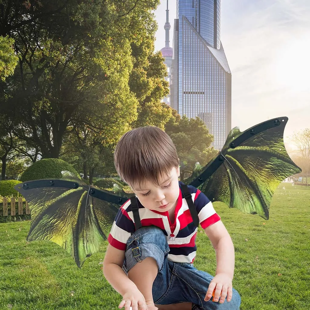 Children's luminous dinosaur butterfly wings toy, 85 cm plastic, green style, glowing effect