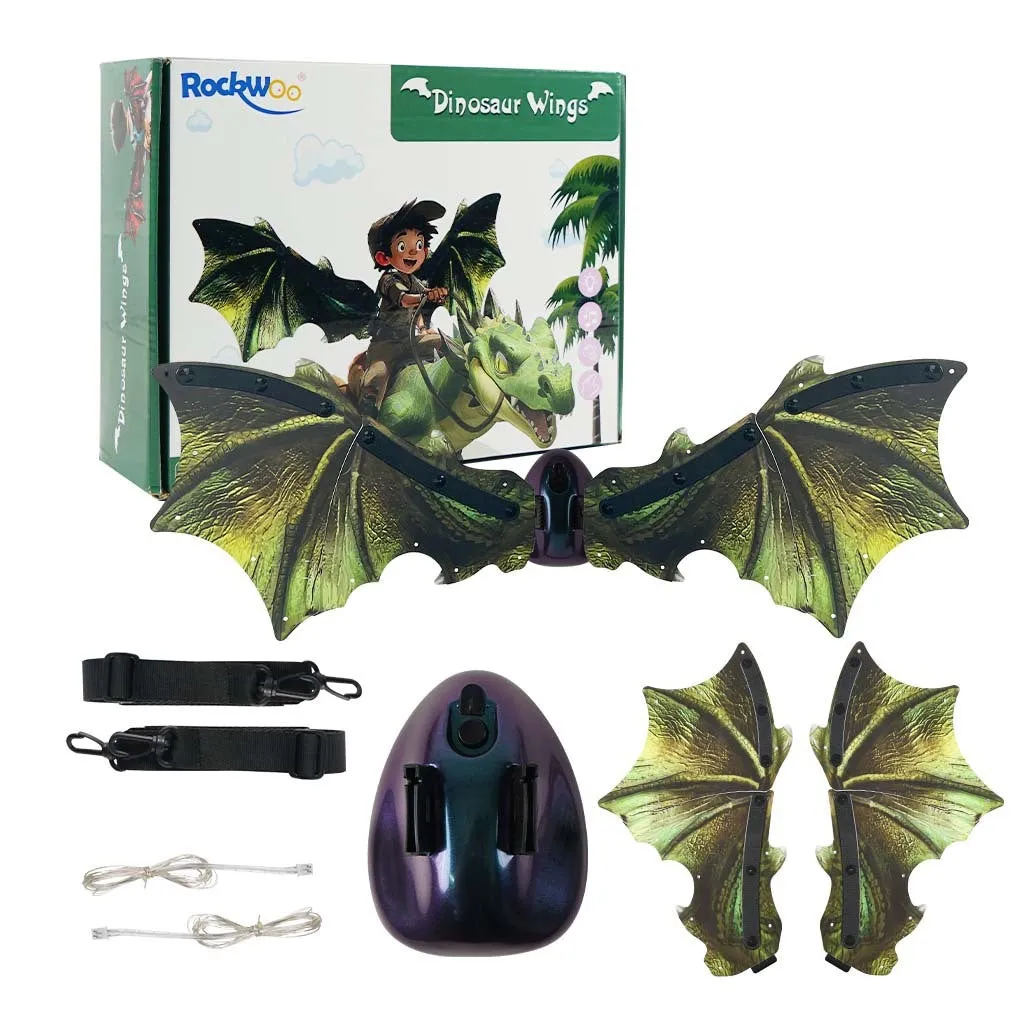 Children's luminous dinosaur butterfly wings toy, 85 cm plastic, green style, glowing effect