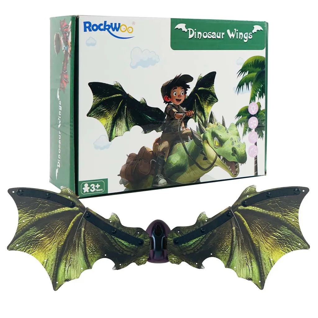 Children's luminous dinosaur butterfly wings toy, 85 cm plastic, green style, glowing effect