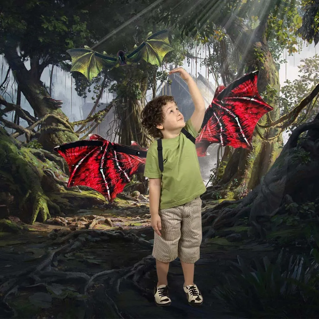 Children's luminous dinosaur butterfly wings toy, 85 cm plastic, green style, glowing effect