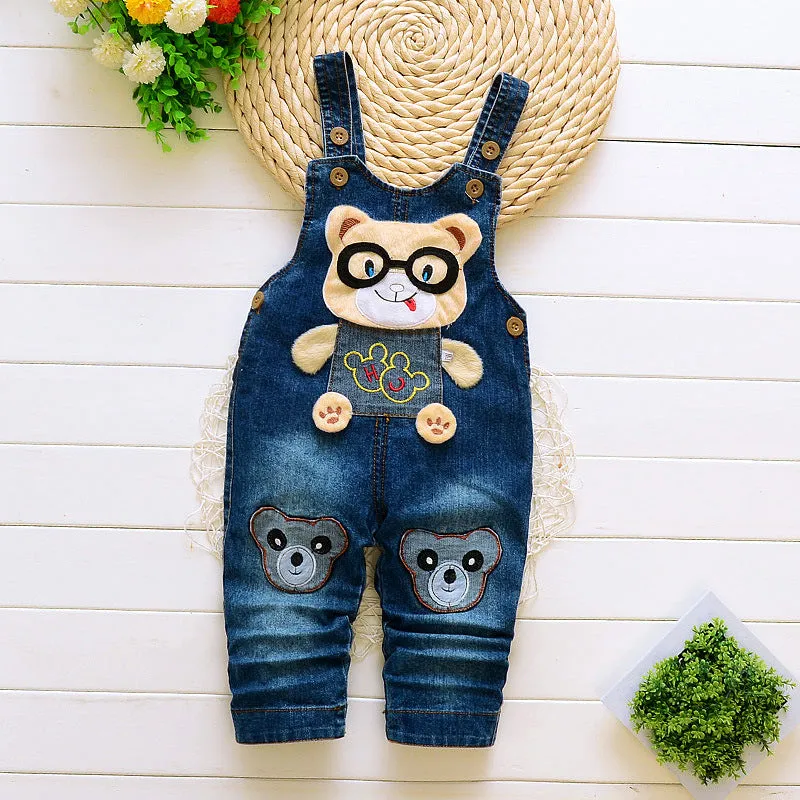 Cotton bib jeans children's overalls high-waist button zipper soft treatment suitable height 80-110cm