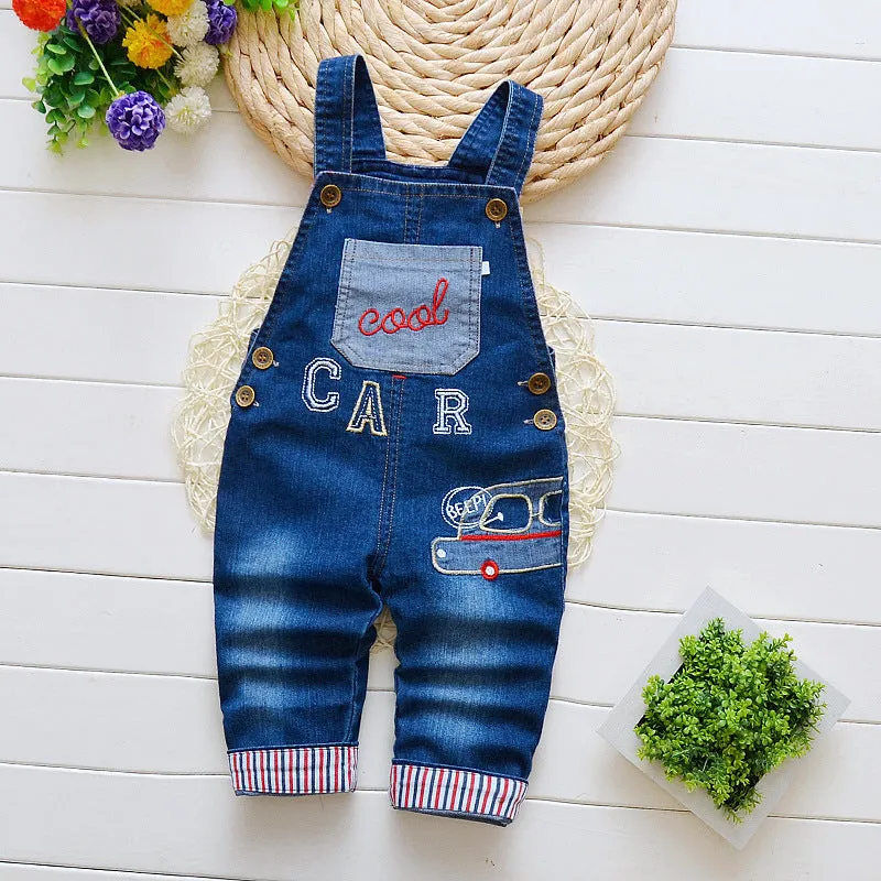 Cotton bib jeans children's overalls high-waist button zipper soft treatment suitable height 80-110cm