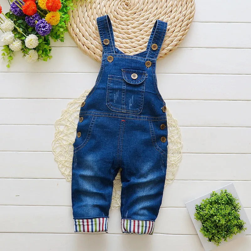 Cotton bib jeans children's overalls high-waist button zipper soft treatment suitable height 80-110cm