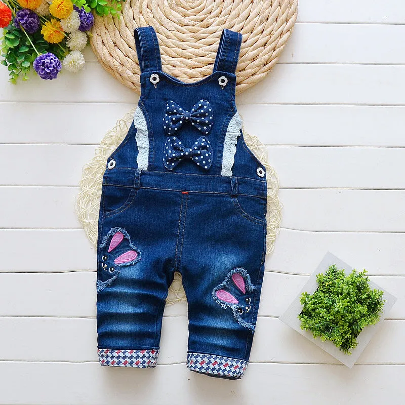 Cotton bib jeans children's overalls high-waist button zipper soft treatment suitable height 80-110cm