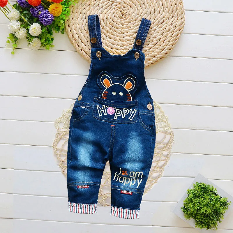 Cotton bib jeans children's overalls high-waist button zipper soft treatment suitable height 80-110cm