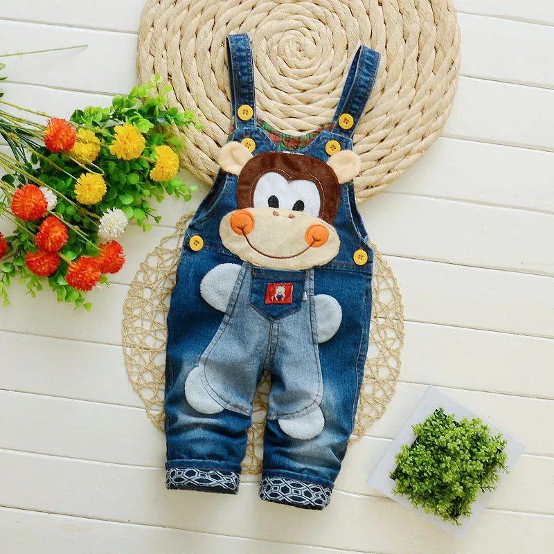 Cotton bib jeans children's overalls high-waist button zipper soft treatment suitable height 80-110cm