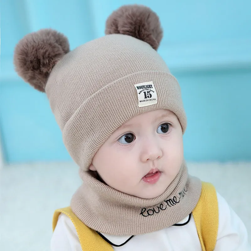 100% cotton baby knit hat and scarf set in grey for newborns 0-12 months