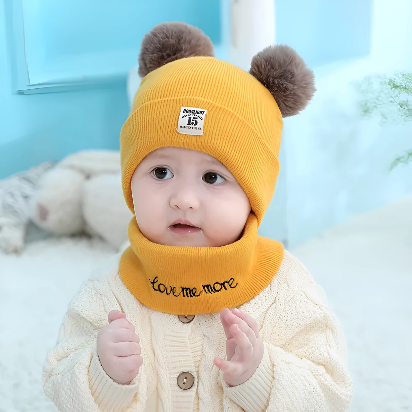 100% cotton baby knit hat and scarf set in grey for newborns 0-12 months