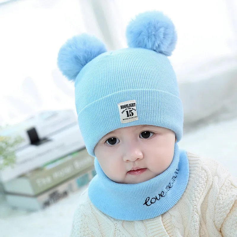 100% cotton baby knit hat and scarf set in grey for newborns 0-12 months