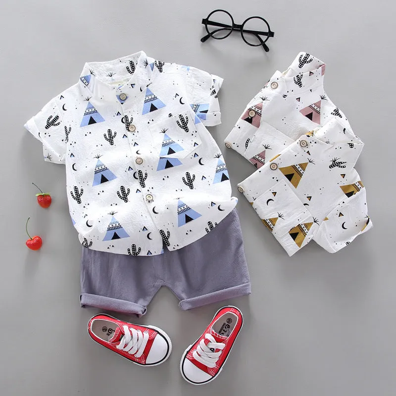 Children's summer sports suit two-piece set Korean style short sleeve for boys girls Light Blue Pink Yellow sizes 80-110cm