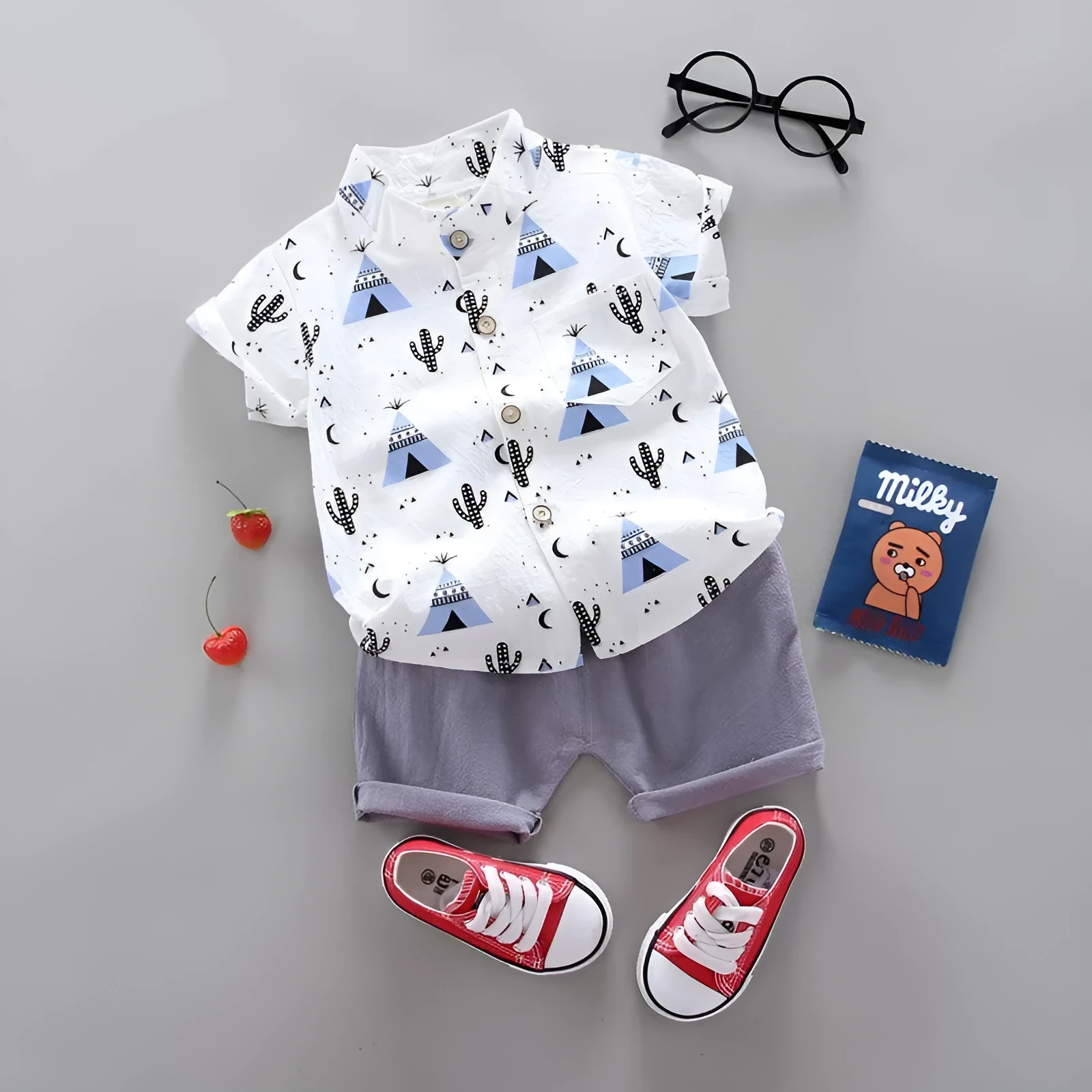 Children's summer sports suit two-piece set Korean style short sleeve for boys girls Light Blue Pink Yellow sizes 80-110cm