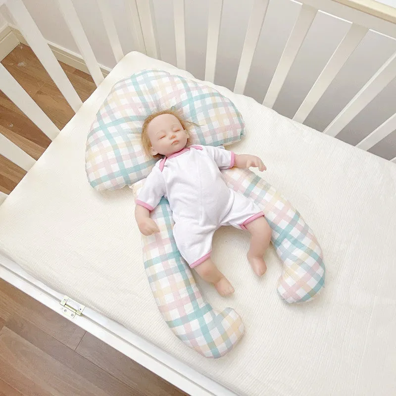 Baby soothing pillow set pure cotton 60x40cm anti-tilt head support pillow in yellow plaid pattern