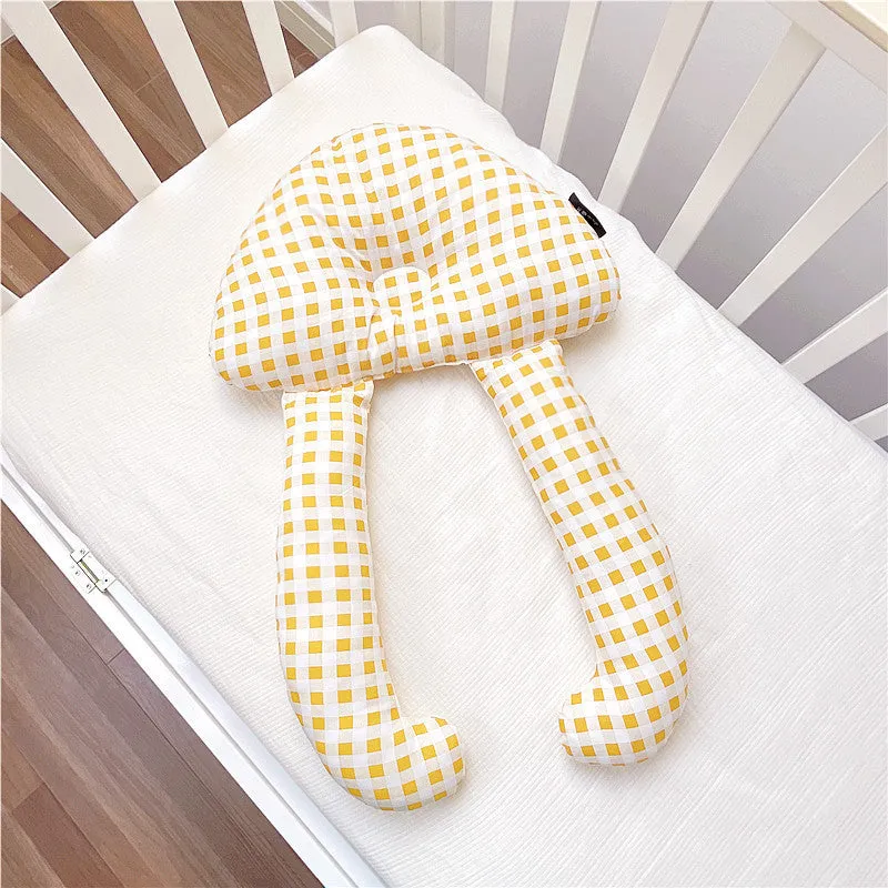 Baby soothing pillow set pure cotton 60x40cm anti-tilt head support pillow in yellow plaid pattern