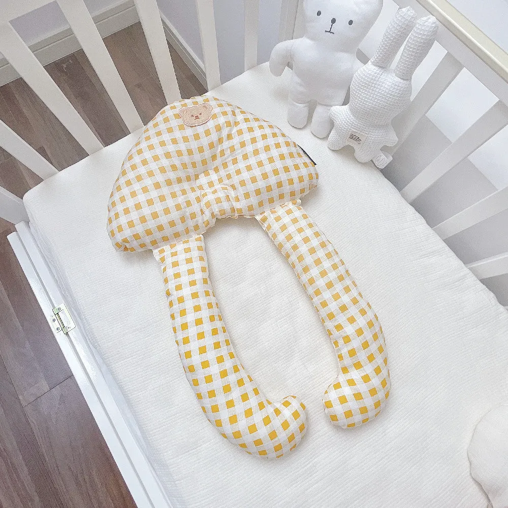Baby soothing pillow set pure cotton 60x40cm anti-tilt head support pillow in yellow plaid pattern