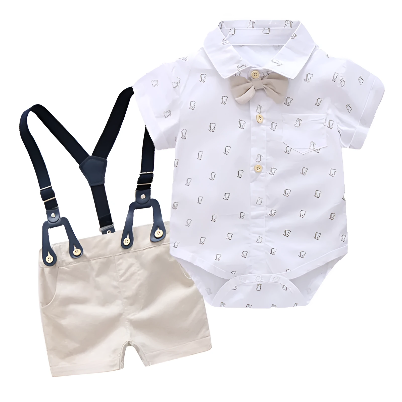Baby boy white cotton gentleman suit with jacket and trousers in formal style