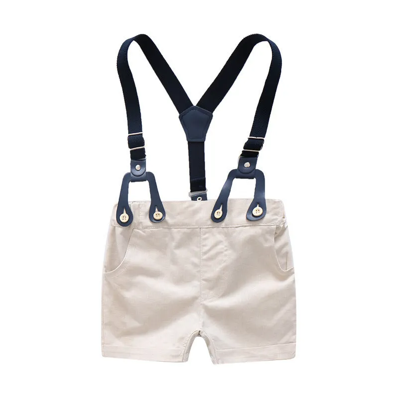 Baby boy white cotton gentleman suit with jacket and trousers in formal style