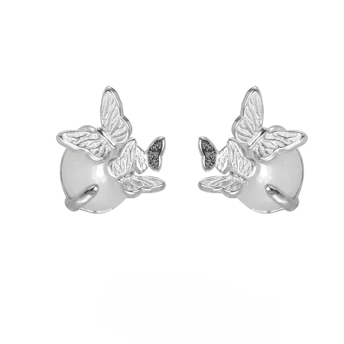 Butterfly design ear studs in 925 silver with electroplated gold or white gold finish