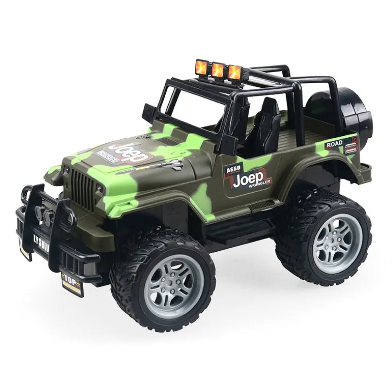 Children's plastic four-way remote control off-road car with flashing lights in green