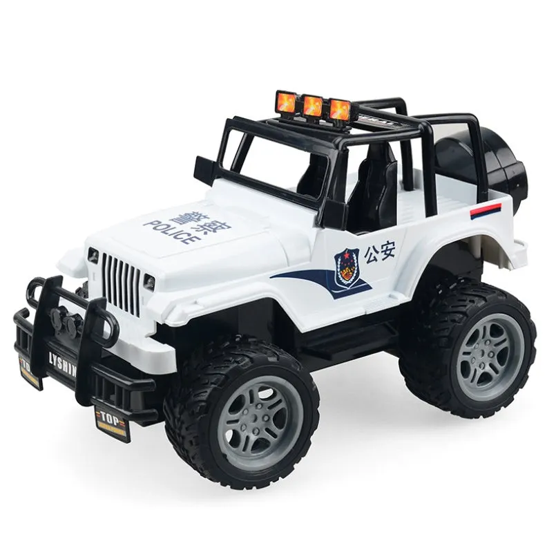 Children's plastic four-way remote control off-road car with flashing lights in green