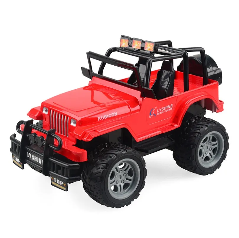 Children's plastic four-way remote control off-road car with flashing lights in green