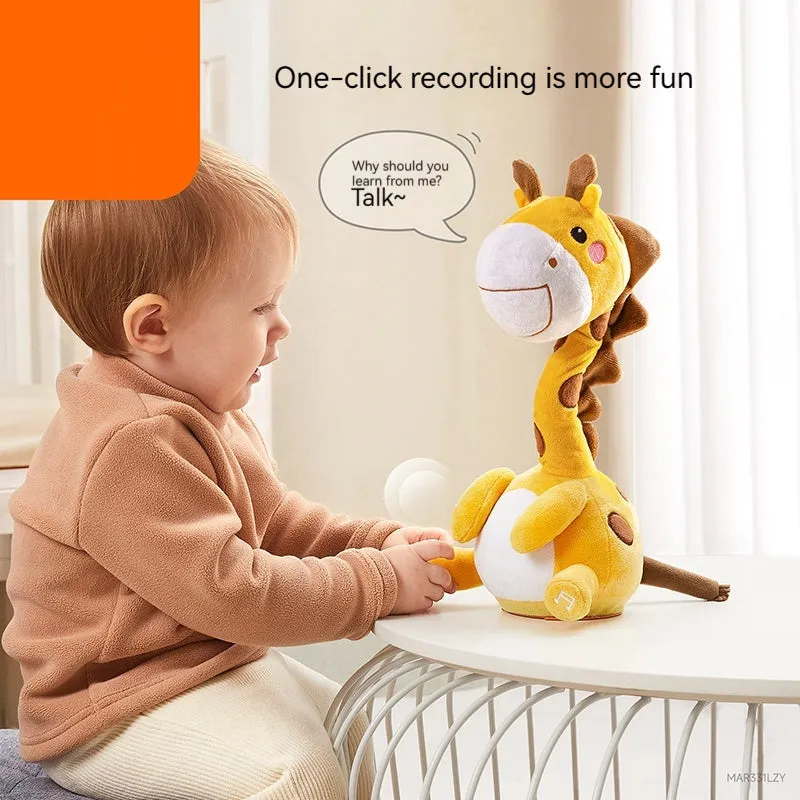 Baby puzzle training interactive plush toy with recording function, neck-twisting dinosaur style, unisex, polyester fibre and ABS