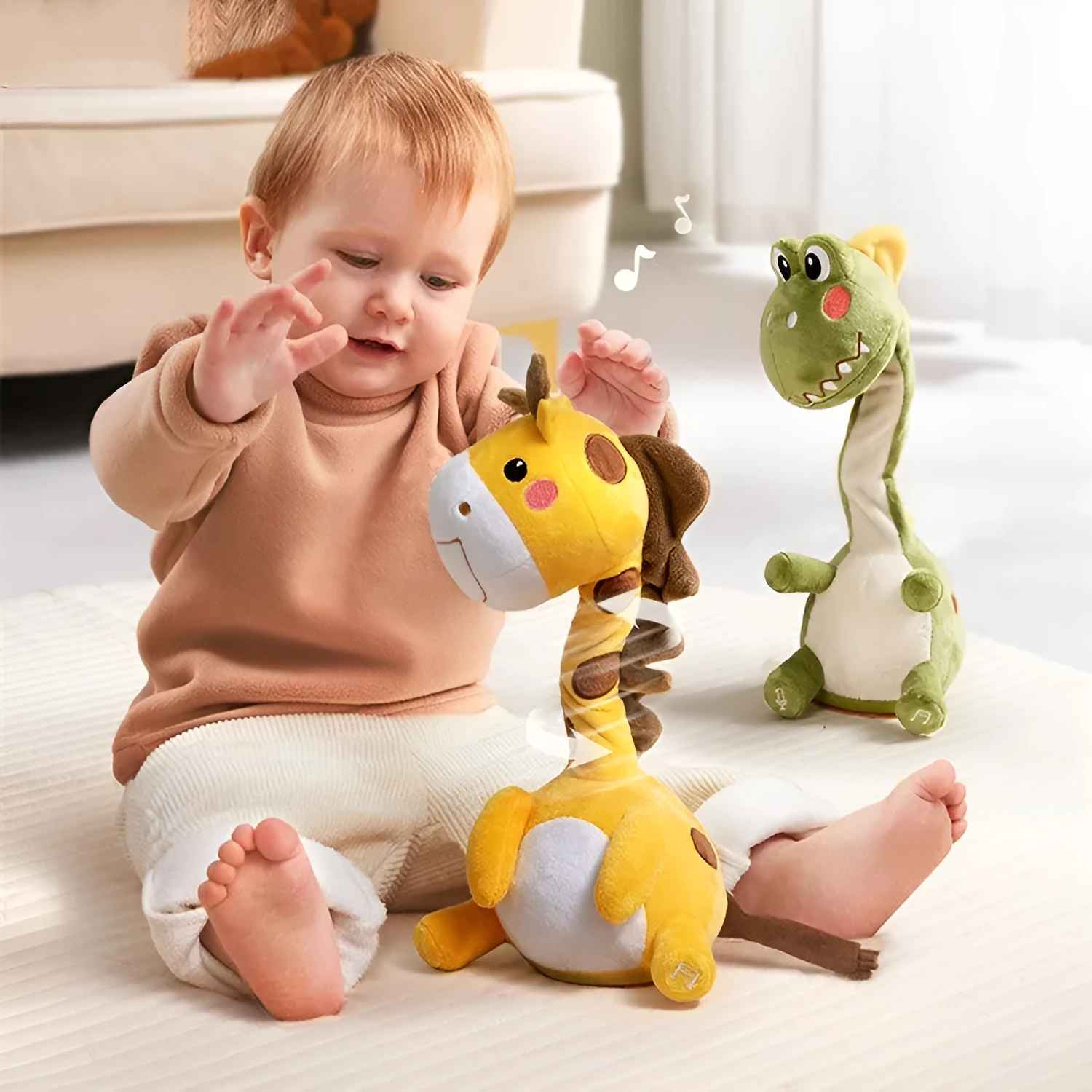 Baby puzzle training interactive plush toy with recording function, neck-twisting dinosaur style, unisex, polyester fibre and ABS