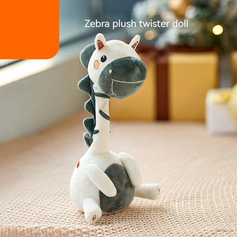 Baby puzzle training interactive plush toy with recording function, neck-twisting dinosaur style, unisex, polyester fibre and ABS