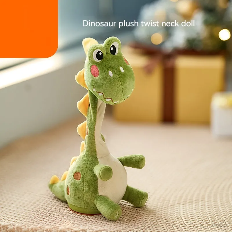 Baby puzzle training interactive plush toy with recording function, neck-twisting dinosaur style, unisex, polyester fibre and ABS